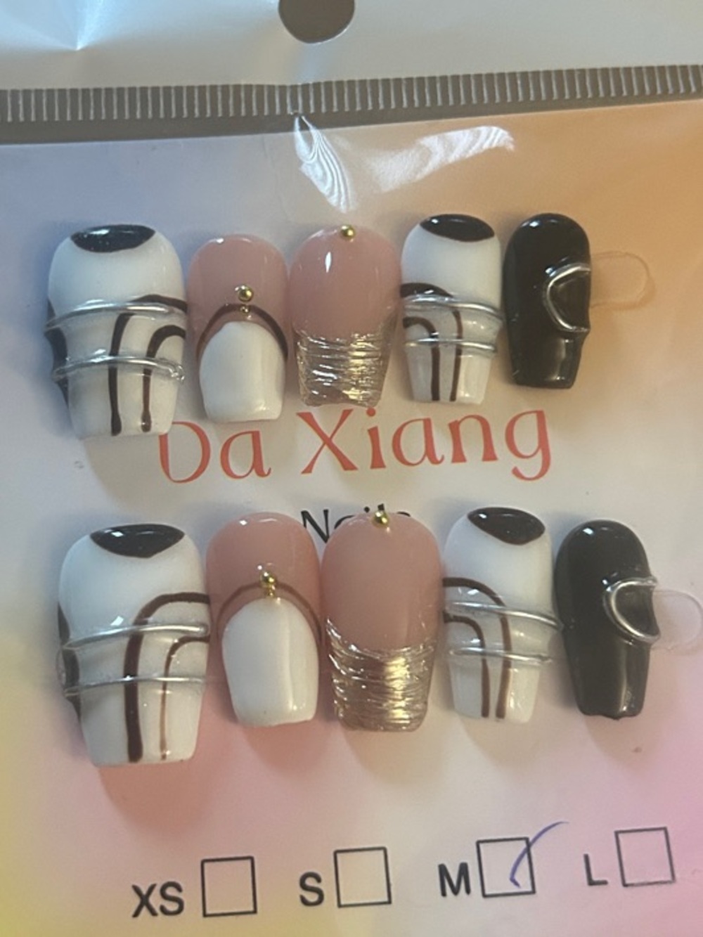 Press-On Nail Set - Pink, White & Black